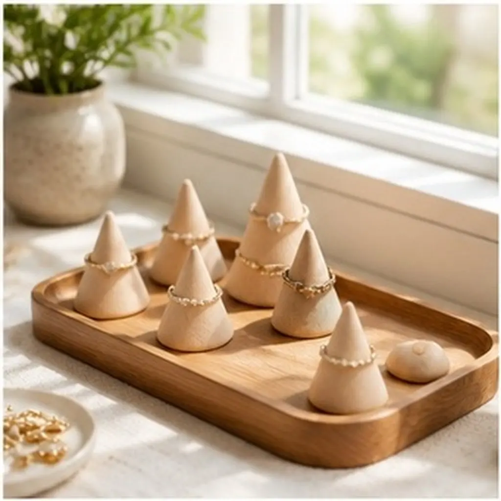 10Pcs 3.1cm Unpainted Wooden Cones for DIY Crafts Painting Staining Varnishing Pyrography Jewelry Display Ring Holder Craft