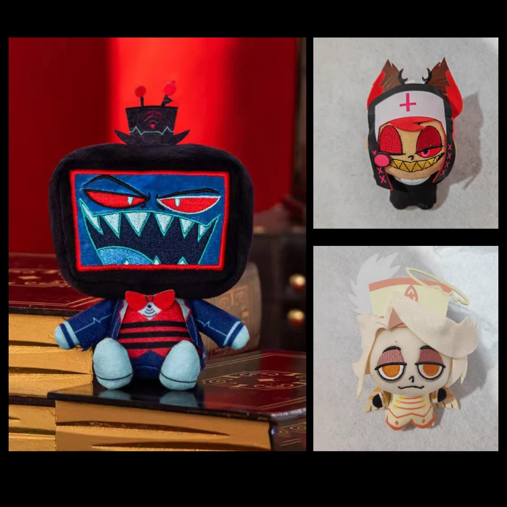 

Latest In Stock 10cm Cute Sitting Vox Alastor and Abel Plush Toys Cosplay Animation Hazbin Character Hotel Stuffed Plushie Doll