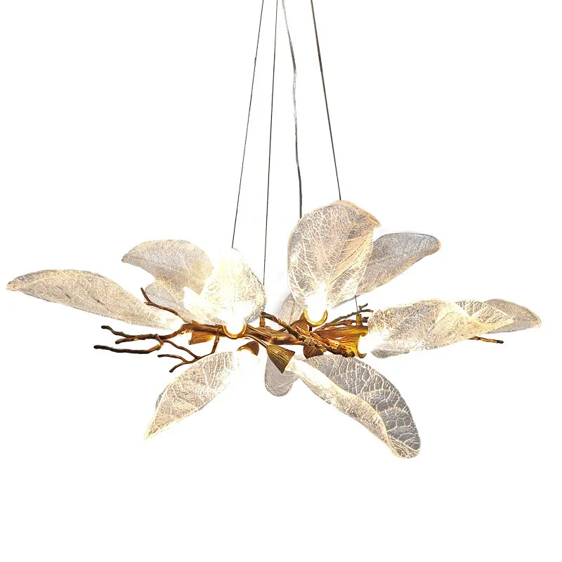 

chandelier soft decoration design villa hotel natural leaves living room all copper chandelier