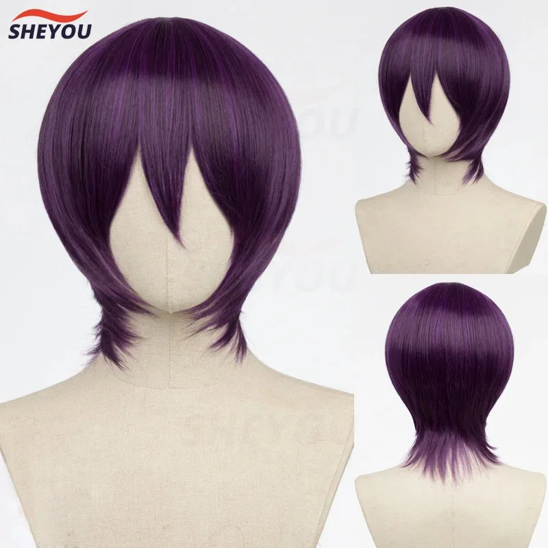

asdh8@32cm Short Cosplay Wig 24 Colors MSN Heat Resistant Hair Synthetic Wigs With Bangs For Male Women Boy Anime Wigs + Wig Cap