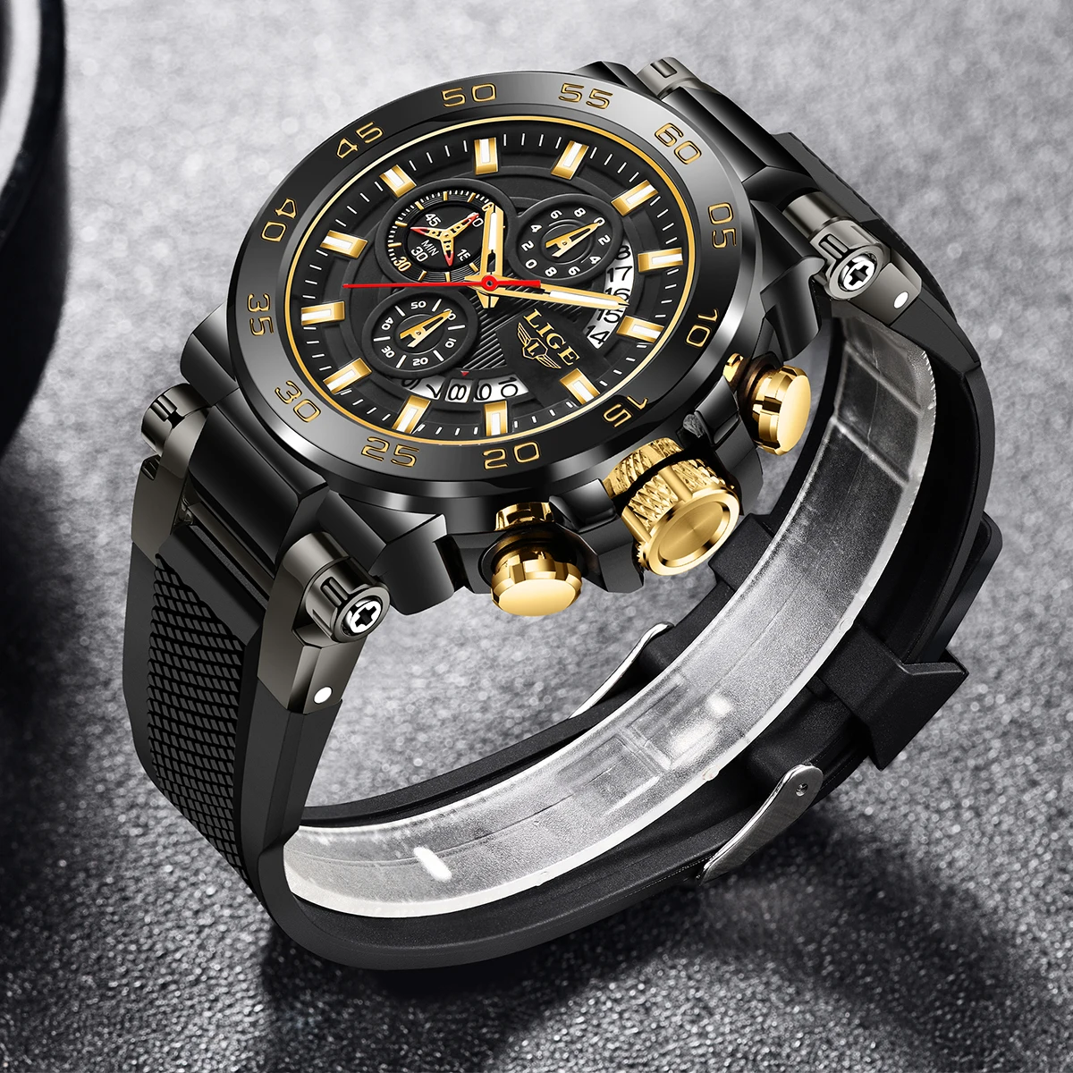 LIGE New Mens Watches Top Luxury Brand Big Dial Watch Men Waterproof Quartz Wristwatch Sport Chronograph Clock Relogio Masculino