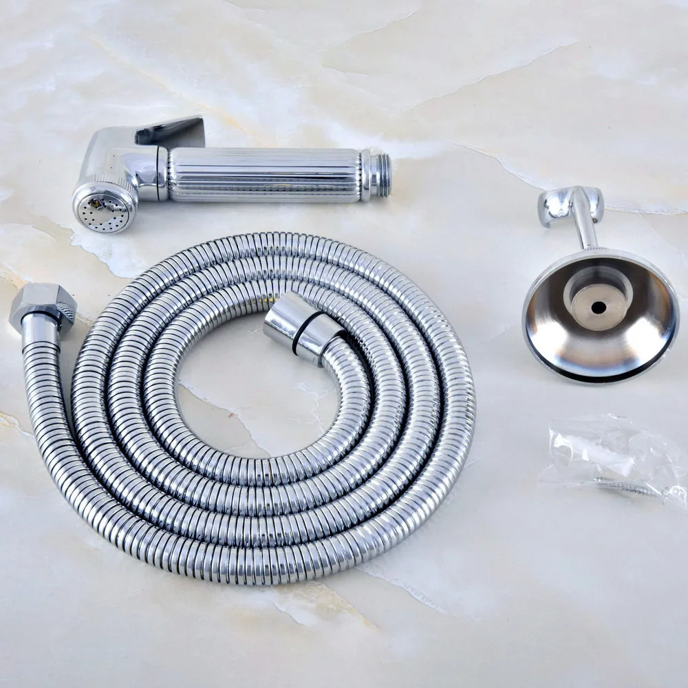 

Polished Chrome Brass Bathroom Handheld Clean Pressurized Sprayer & 1.5m Shower Hose & Wall Holder Bracket 2hh022