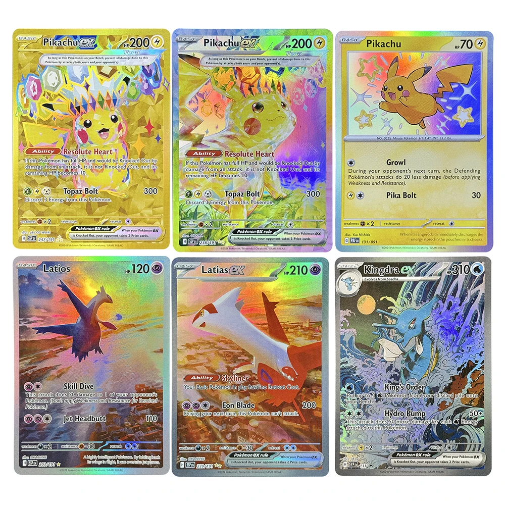 PKM Inglés Tarjeta única Surging Sparks Latios Hydreigon Pikachu Milotic Kingdra Juego Colección comercial PTCG Proxy Juguetes Regalos