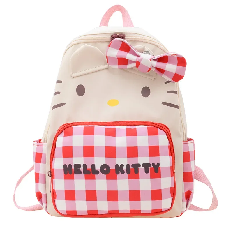 Sanrio Hello Kitty Anime Backpack Cute Cat Plaid Schoolbags Cartoon Satchel Kawaii Knapsack Travel Casual Daypack 13 Inch