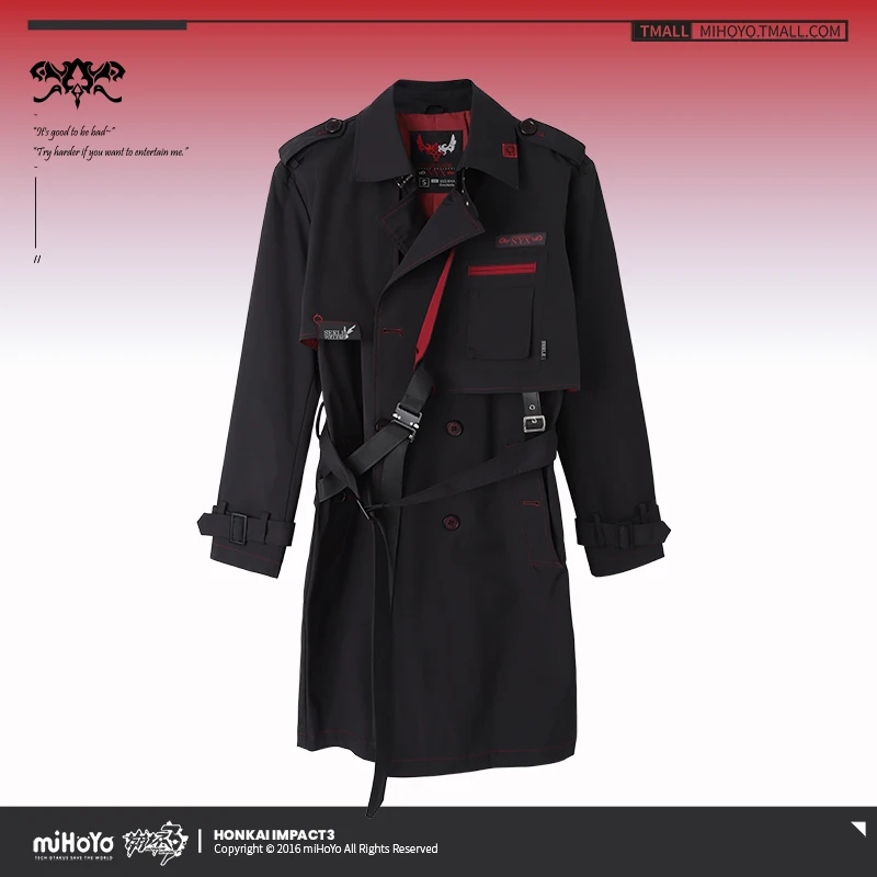 Honkai Seele Impact 3 Cosplay, Mantel pasangan uniseks, jaket Windbreaker Trench panjang kasual modis