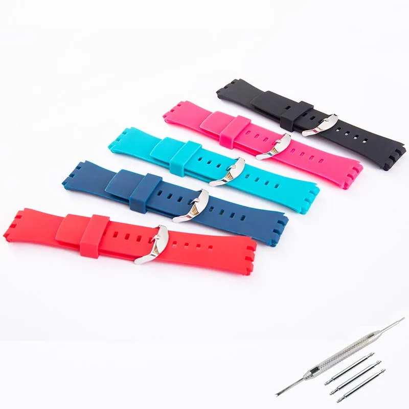 24mm silicone watch band Student Compatible for Swatch touch surb100 surw100 Sports waterproof belt buckle accessory