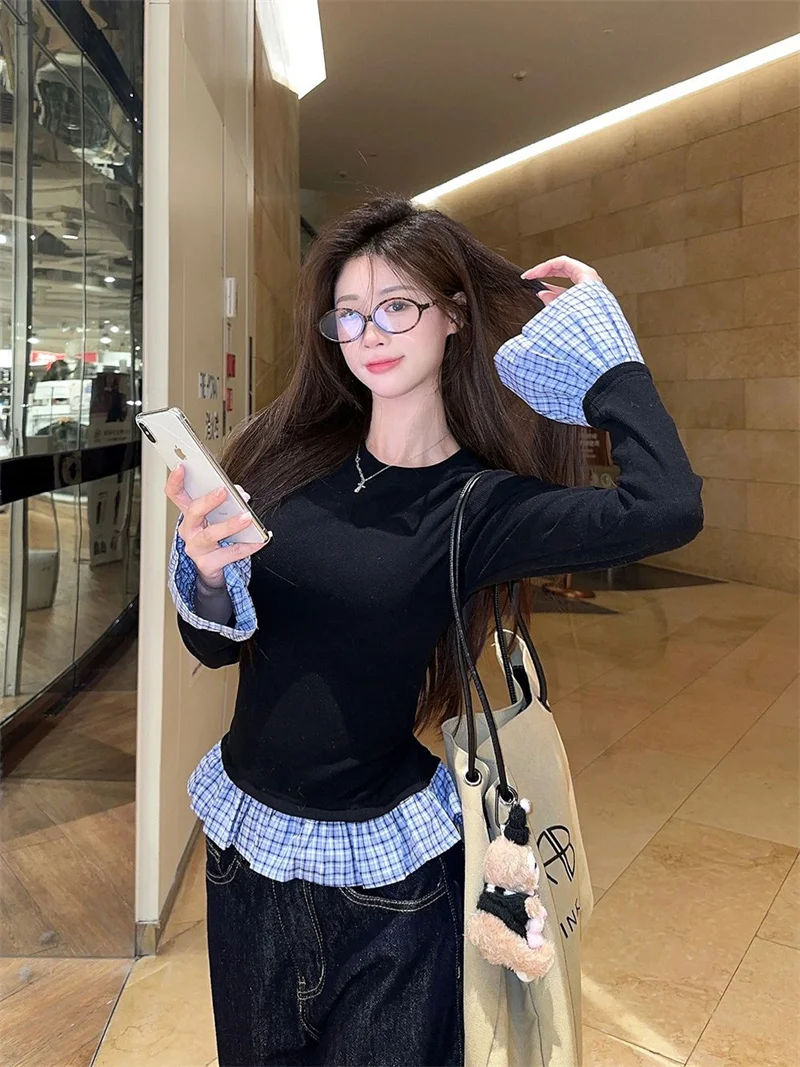 

Long Sleeved T Shirts For Woman Womens Winter Fleece Stand Collar Jacquard Heavyweight Gothic Punk Cozy Soft Ruffled Velvet Tees