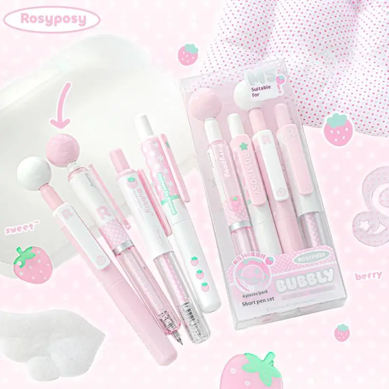 Short Design Pen Set of 4: 360° Rotating, High Beauty, Decompression Brushing & Problem-Solving