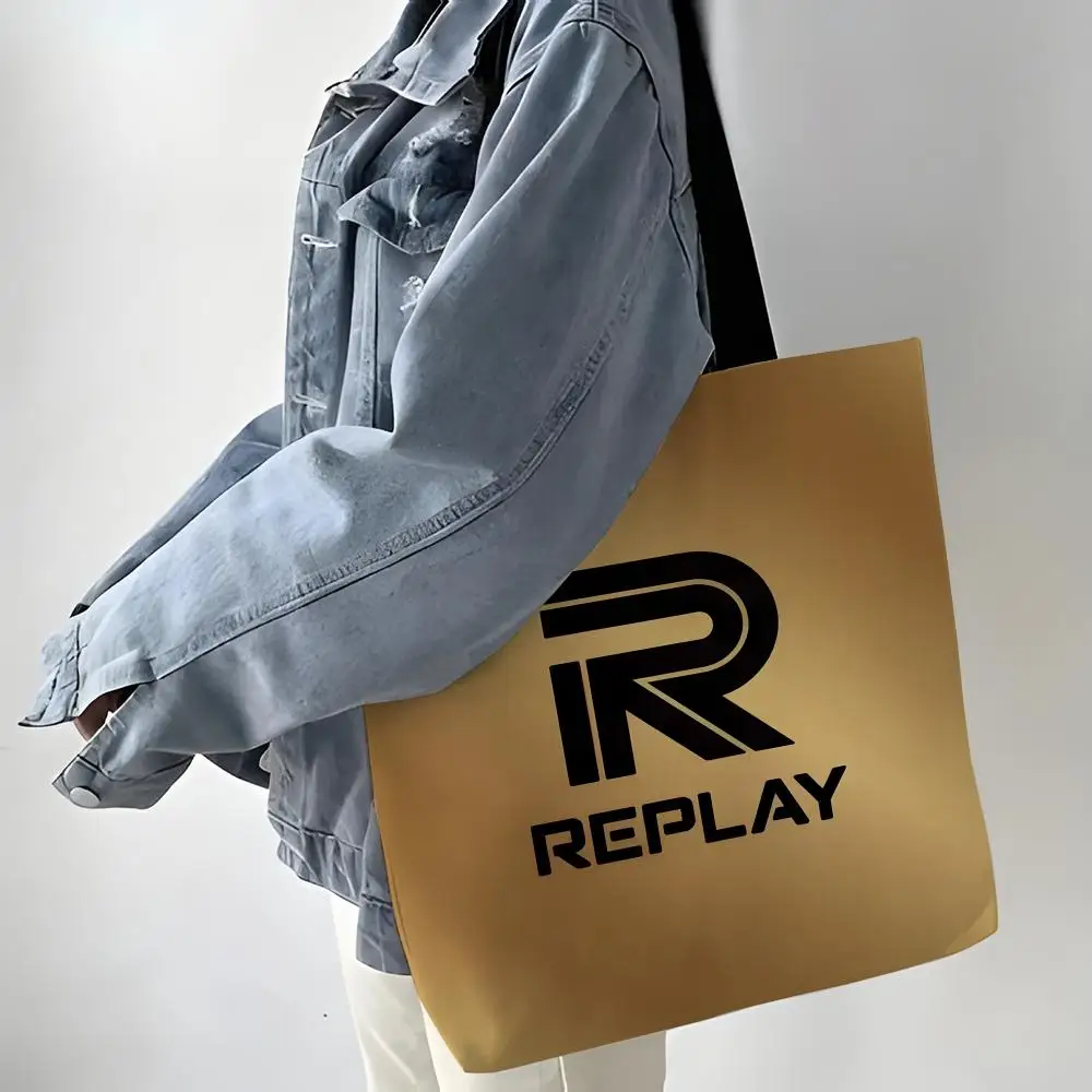 Vintage Denim Re-play Storage Bags Linen Shopper Reusable Tote Grocery Storage Bag Portable Large Capacity