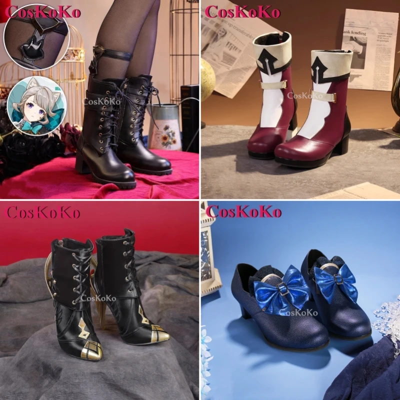 

CosKoKo Lynette/Arlecchino/Furina/Charlotte Shoes Cosplay Game Genshin Impact Fashion Universal High Boots Role Play Accessories