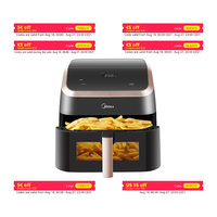 Midea XXL Air Fryer 9 L, 8-in-1, Extra Wide Chambers, Max 200 °C, Fryer without Oil, Grilling, Baking, Roasting, MAD85F9BPK