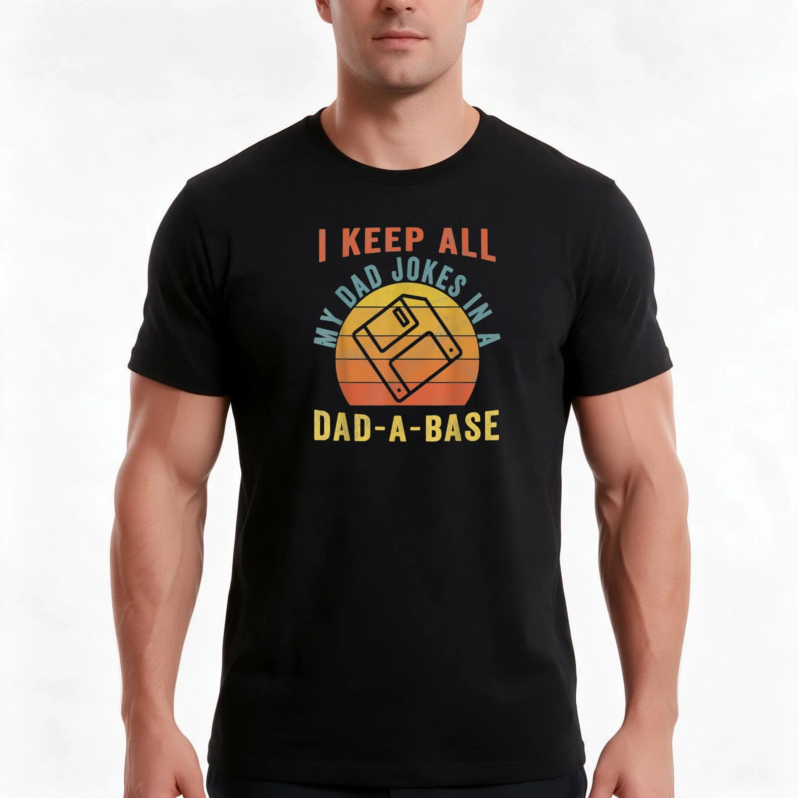 I Keep All My Dad Jokes In A Dad-A-Base T-Shirt, Summer Casual Cotton Tee, Oversized Streetwear Tops, Vintage Graphic Print