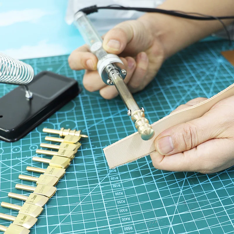 Skórzana elektryczna mosiężna końcówka lutownicza do spalania krawędzi DIY skórzane rzemiosło prasa maszyna do uszczelniania krawędzi narzędzie do polerowania