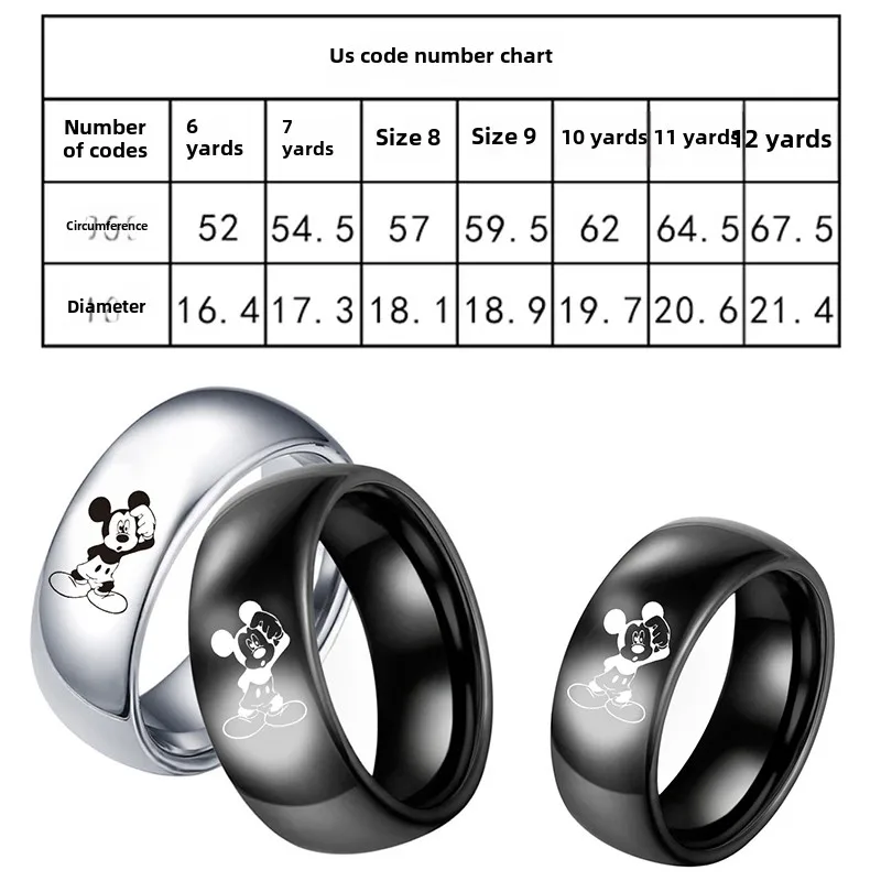 Disney Mickey Mouse Ring Classic Anime Character Girl Boy Stainless Steel Curved Ring Simple Fashion Ring Accessorie Couple Gift - Image 3
