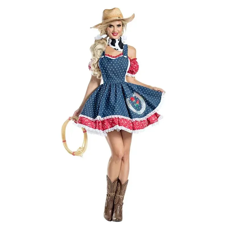 

Halloween Adult Cowboy Cosplay Costume Masquerade Party Cowgirl Cavalier Fancy Dress lf[5