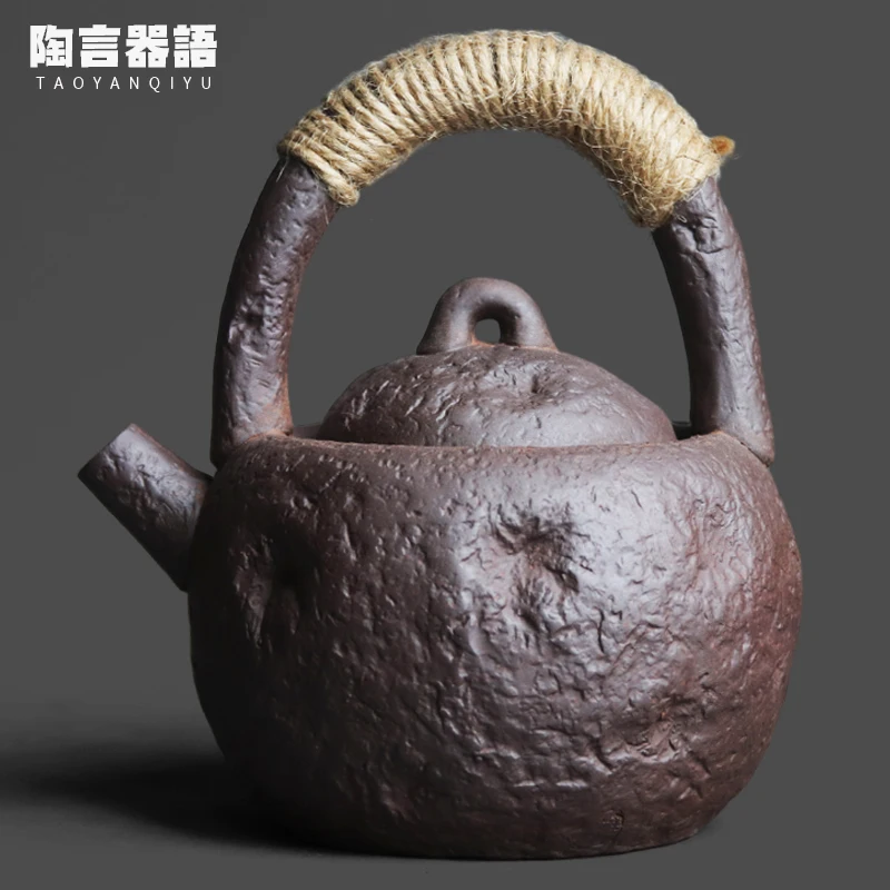 Pottery purple sand stone texture circle handle teapot electric stove open fire special ceramic boiling water single pot