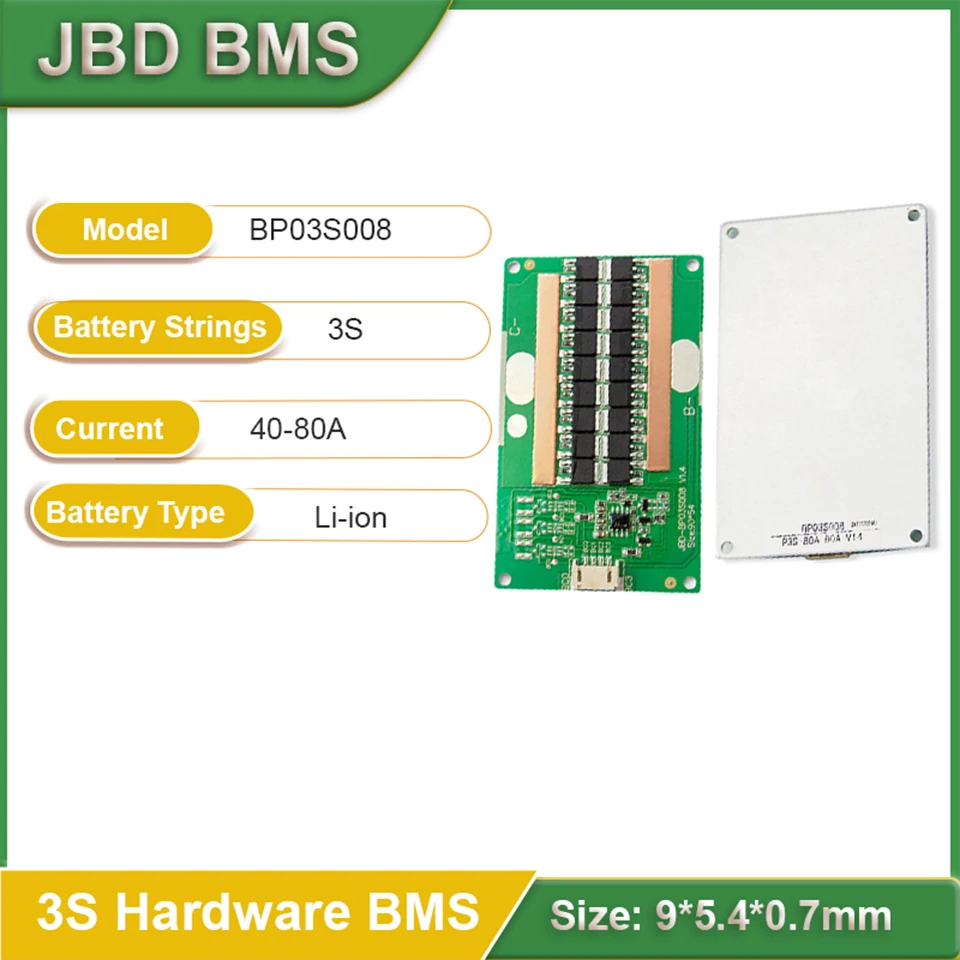 Jiabaida Hardware BMS 12V 3S BMS Li-ion 40A 60A 80A Battery Management Systems Same Port BMS For 18650 Lithium Ion Battery Packs