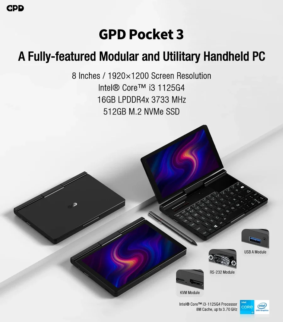 GPD Pocket 3 Intel pentium Gold 7505RAM 16GB RAM 12GB SSD Hard