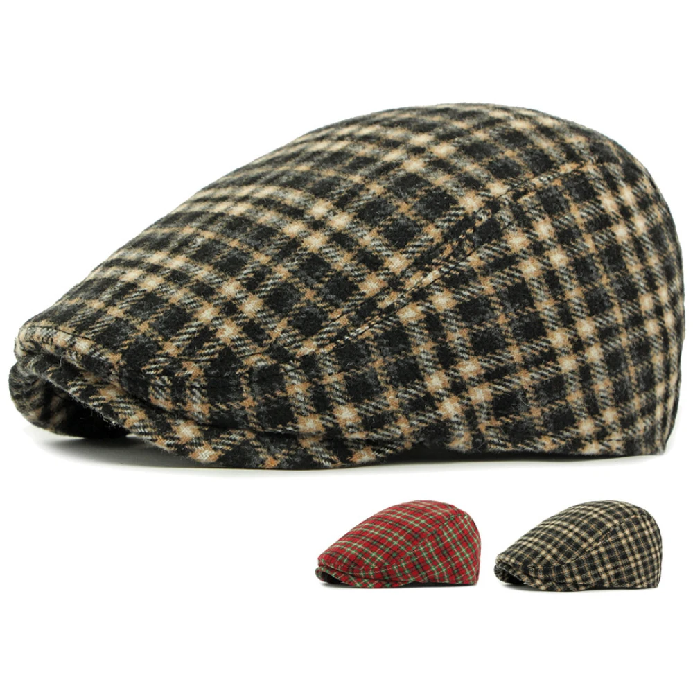 

HT4807 Berets Spring Autumn Men Women Cap Vintage Plaid Artist Painter Beret Hat Male Female Ivy Flat Cap Adjustable Beret Caps