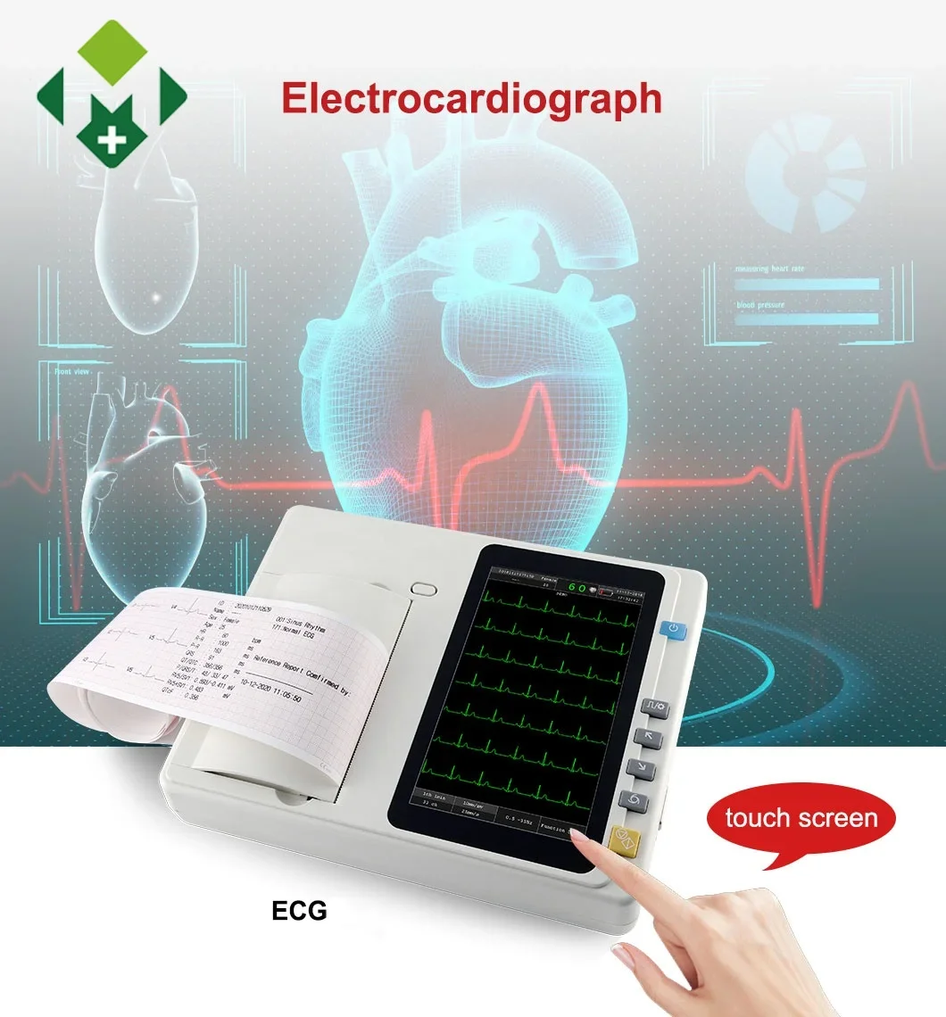 Factory price Digital 3 6 12 Channel touch screen ECG machine portable Electrocardiograph with Printer