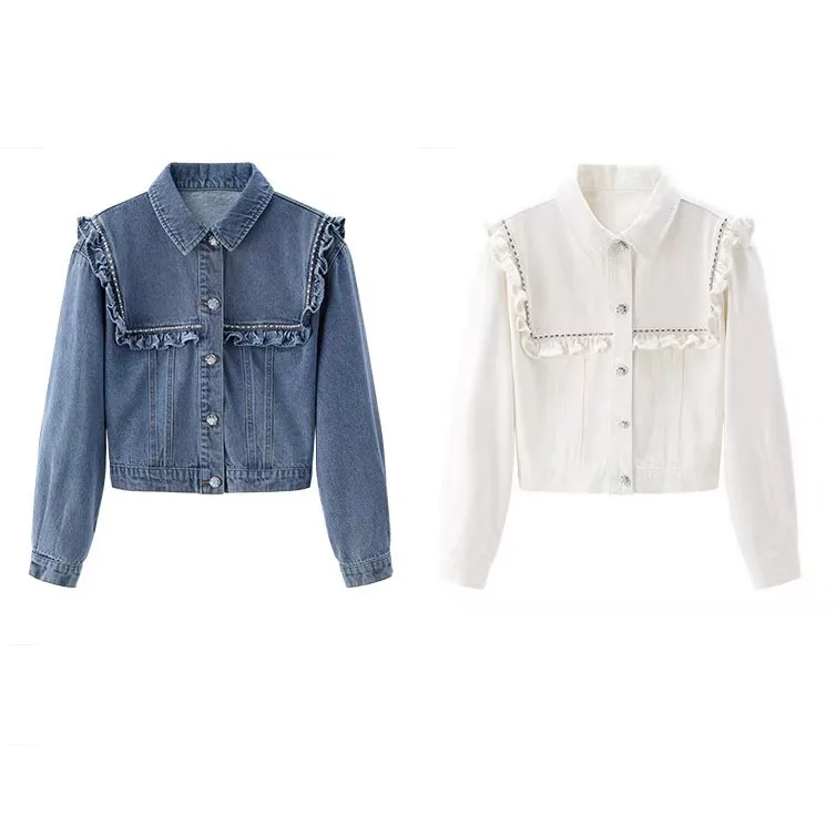 

Женское джинсовое пальто Spring Sle Jaet ort Coat Sweet Sle Loose Fit Long Sve Сине-белая повседневная весенняя верхняя одежда