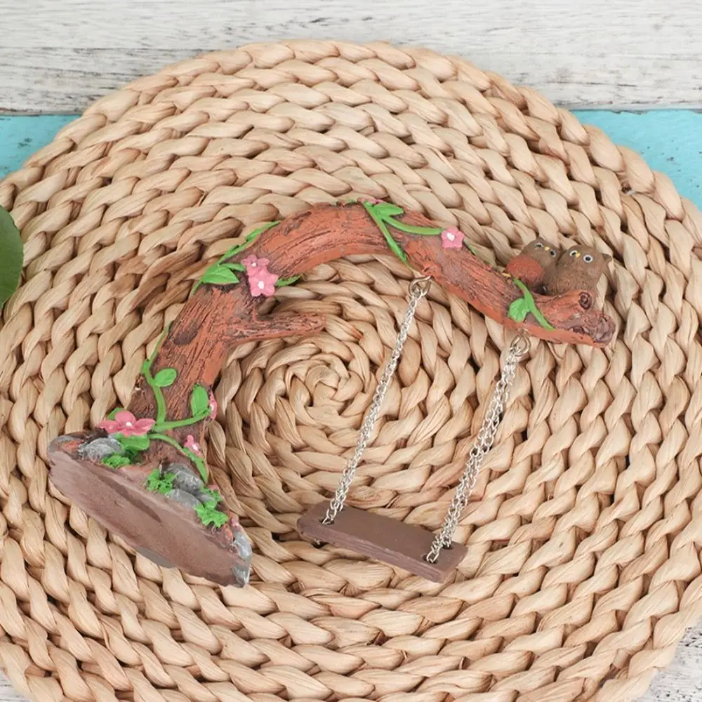 

Durable Cute Garden Owl Swing Statue Funny Handmade Mini Swing Figurine Resin Crafts Owl Stump Ornament For Outdoor Gardens