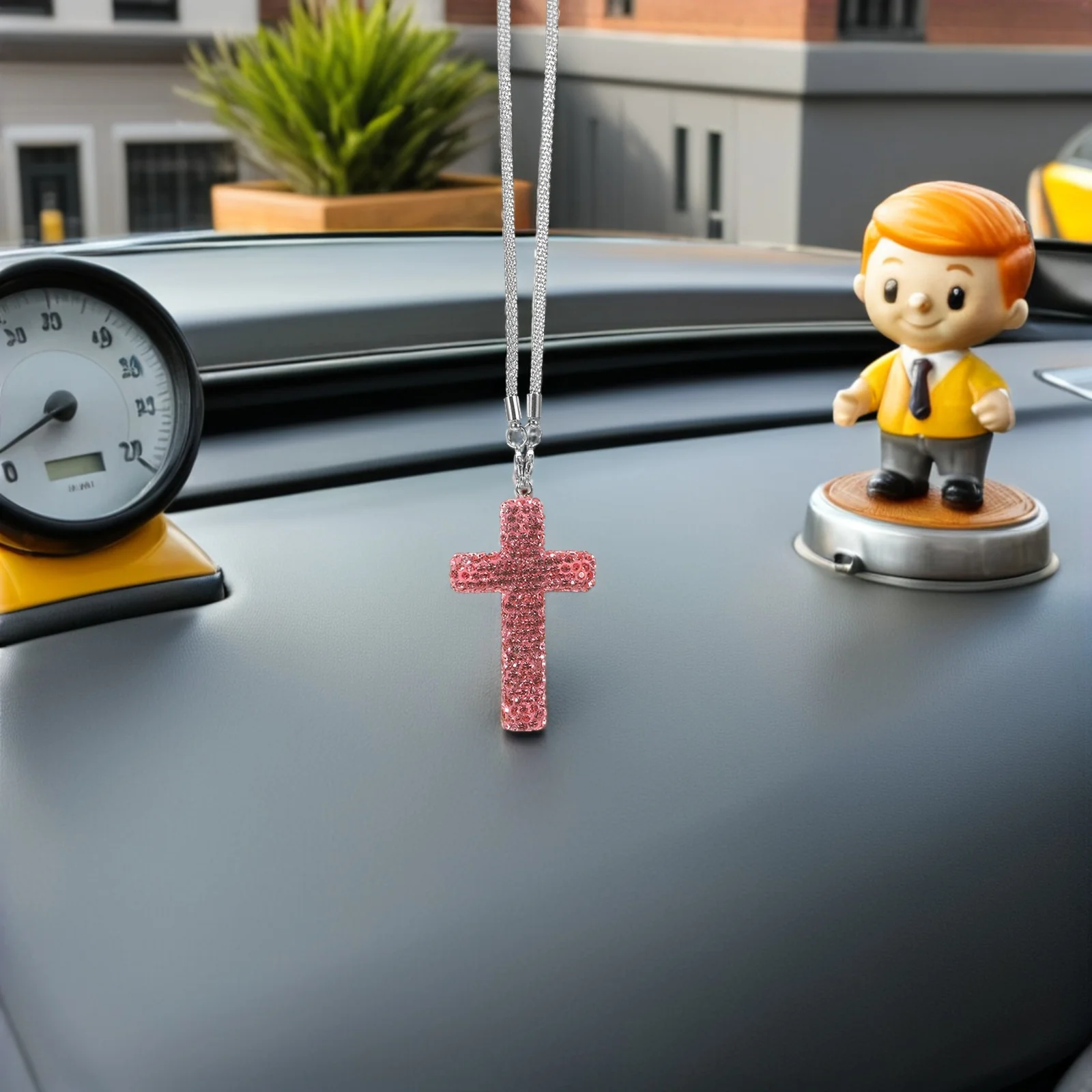 

2Pcs Crystal Cross Pendant for Car Rearview Mirror - Premium Stainless Steel Hanging Ornament with Timeless Elegance and