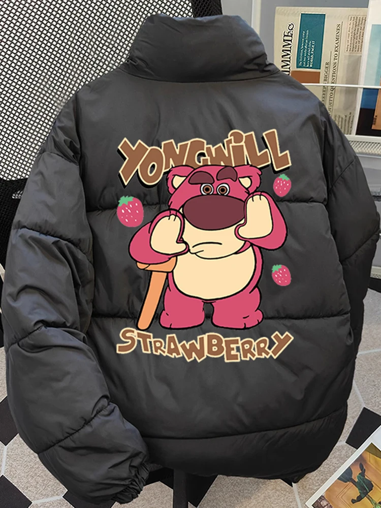 

Куртка на хлопковой подкладке Disney Strawberry Bear, утолщенная и теплая осенне-зимняя свободная куртка большого размера на хлопковой подкладке.