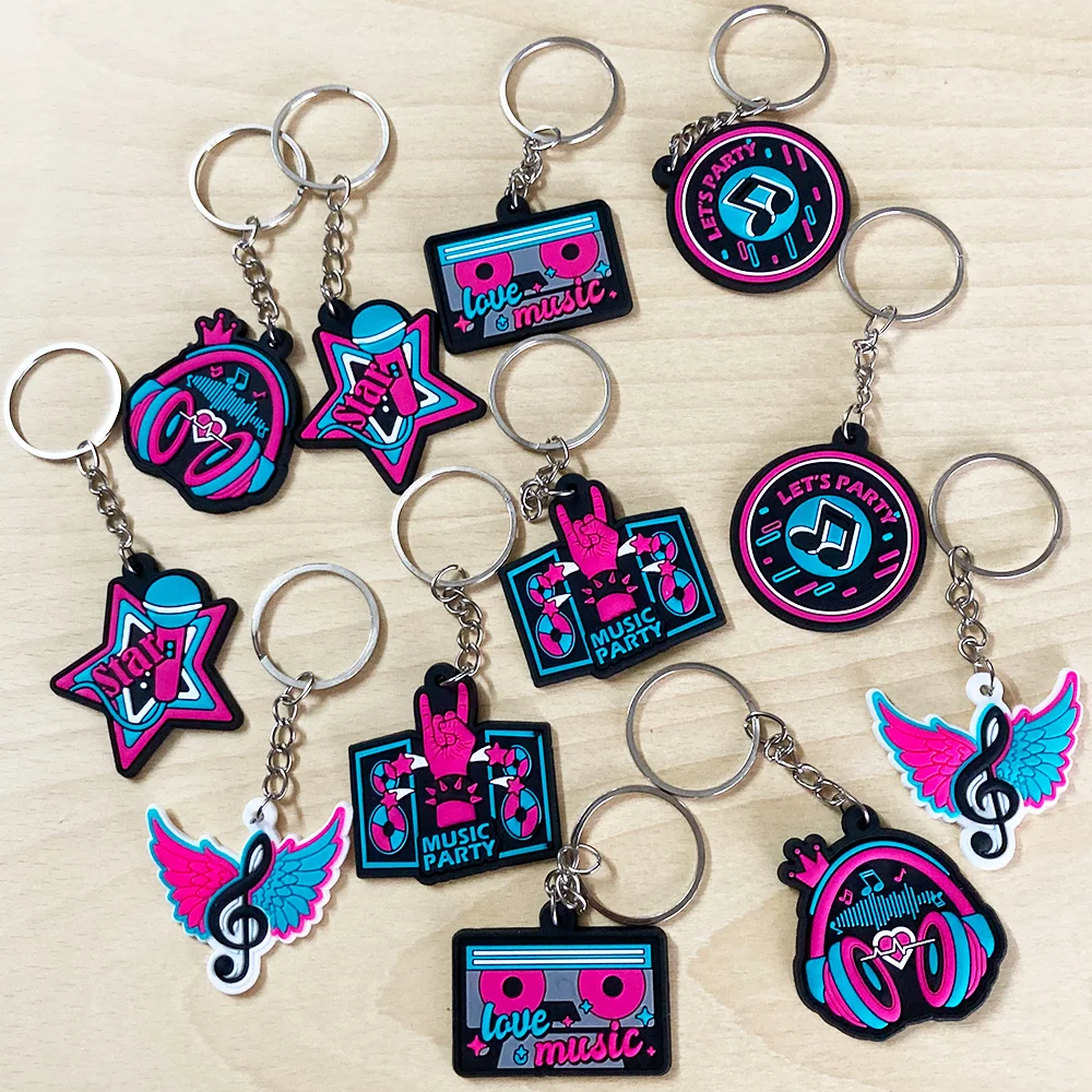 12 Pcs 80s 90s Retro Music Festival PVC Keychains Backpack Pendants  for Back To 80s 90s Throwback Theme Birthday Party Favors