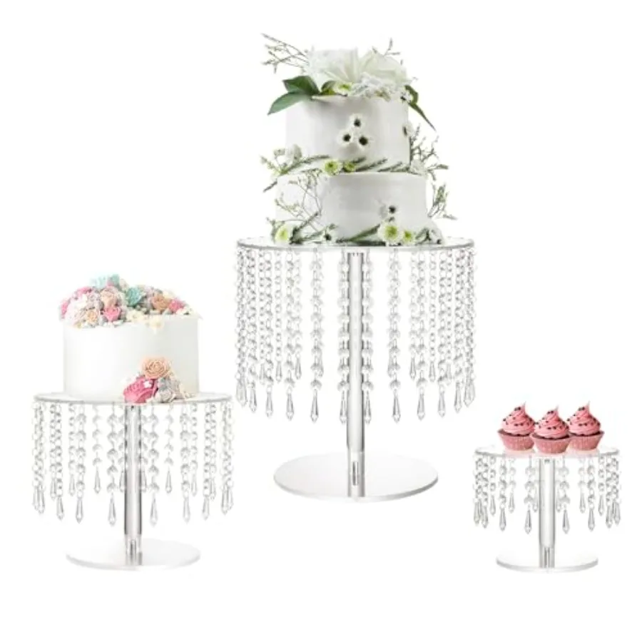 

Crystal Cake Stand for Party Clear Acrylic Cake Stand Sets for Dessert Table 3Pcs Round Cake and Cupcake Stand for Wedding Birt