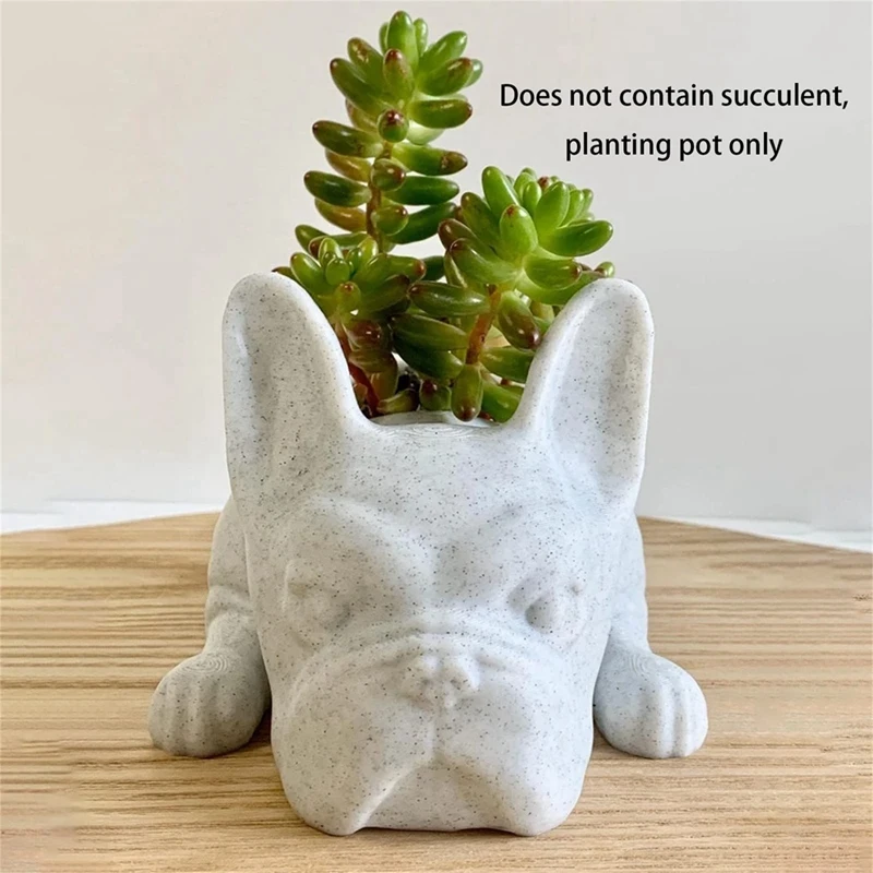 2PCS French Bulldog Shape Resin Succulent Planter Mini Puppys Plants Planter,Desktop Plant Pot Dog Shape Bonsai