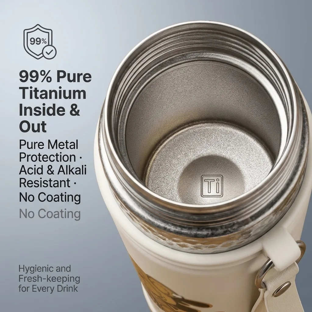 Titanium Water Bottle 650ml Insulated Thermos with Magnetic Lid Mechanical Thermometer Double Wall Vacuum Flask for Travel Gift