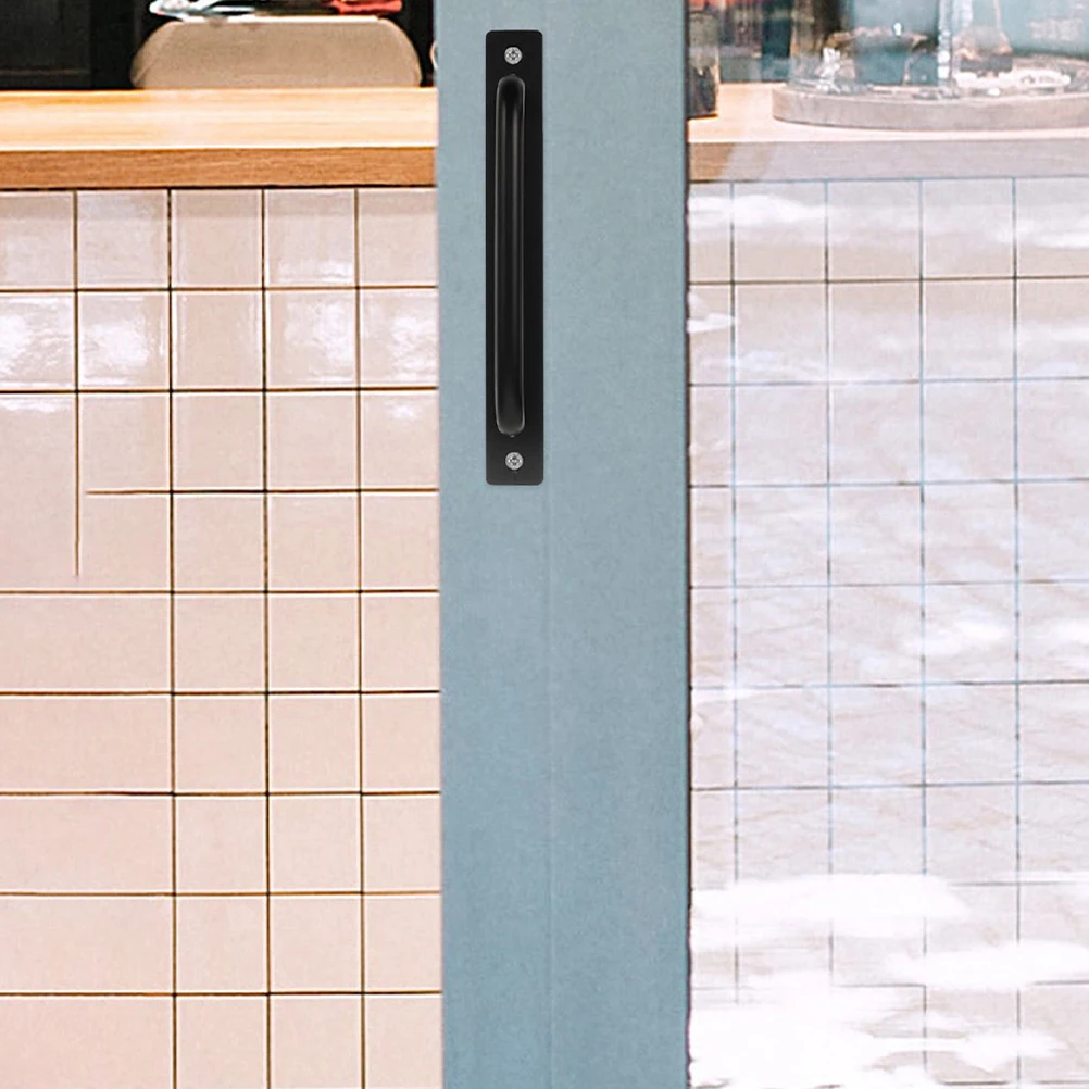 

4Set Aluminum Alloy Door Handle Matte Black Exterior Sliding Barn Door Handle Modern Pull Plate Replacement for Outdoor Gate