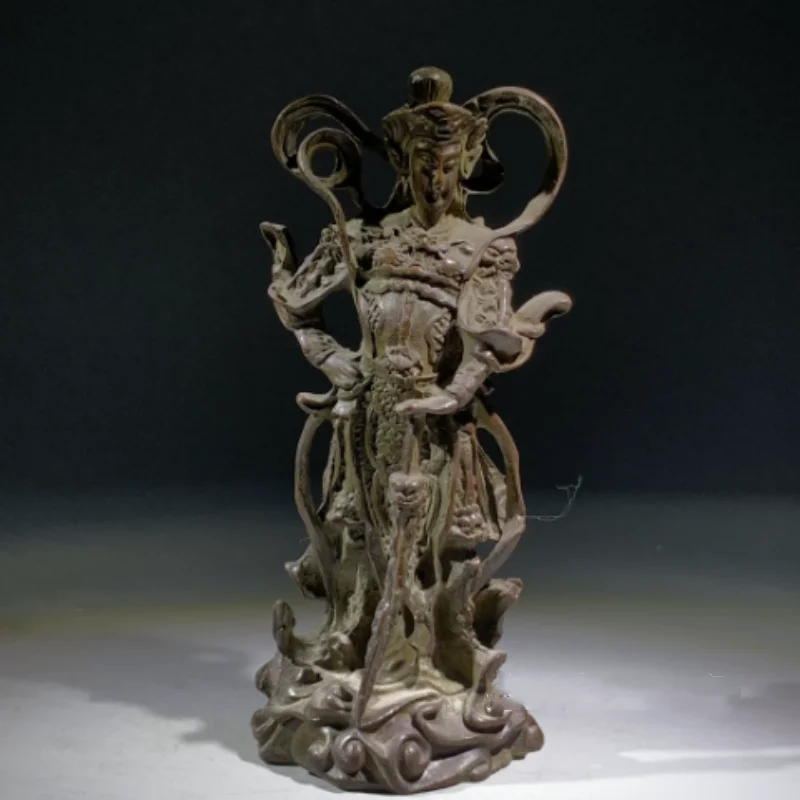 Antique Brass Skanda Buddha Statue - Wei Tuo Protector Ornament, Exquisite Home Desktop Decor Guardian Craft Display