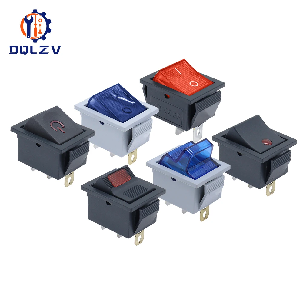 KCD4 Rocker Switch On Off 3 Pin With Led 4 16A 250V 220V T85 20A Small 3Pin Light For 2 Position 220 230V Lamp 10A Rocket