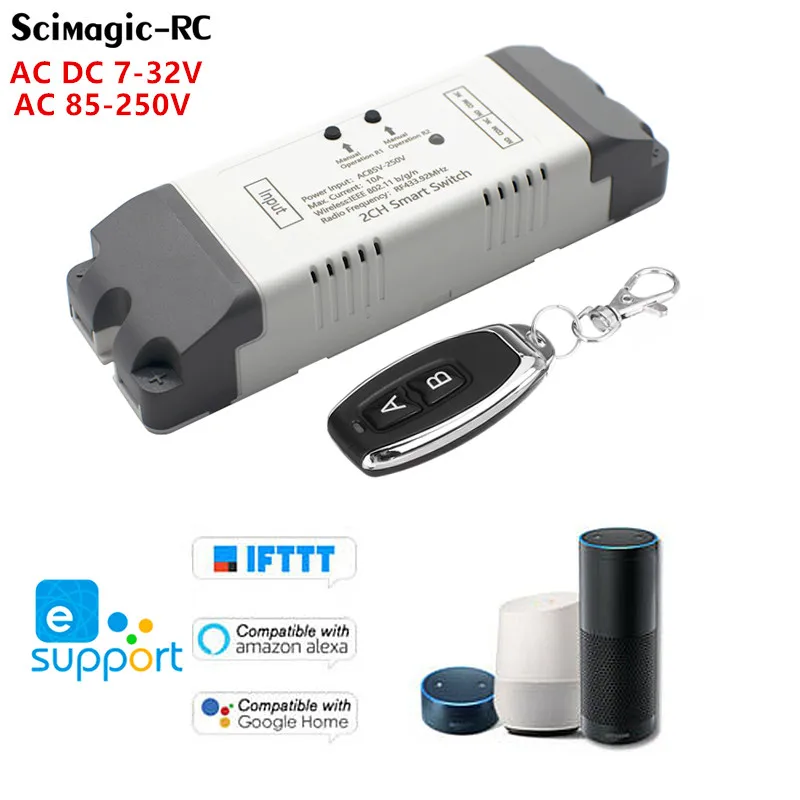 EWelink WiFi Schakelaar Smart Garagedeuropener Controller 2CH 12V 24V 110V 220V 230V WIFI RF Ontvanger Tippen zelfsluitende DIY