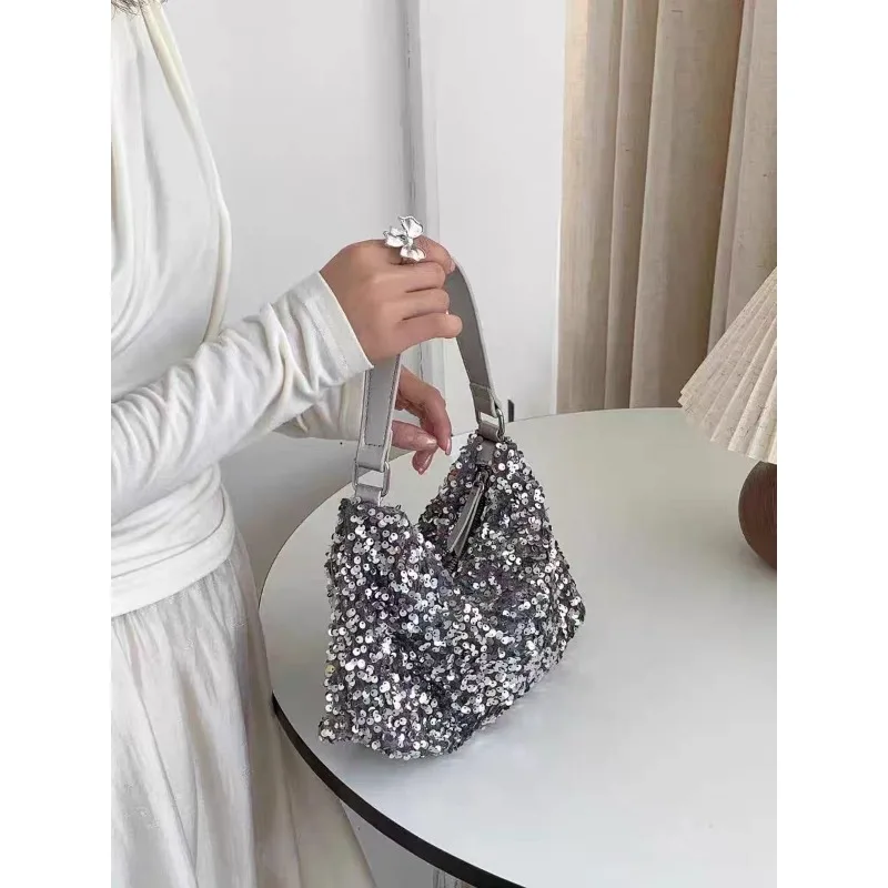 

2024 New Summer Sequin Bag Glitter High-end PU Shoulder Handbag Armpit Bag for Women