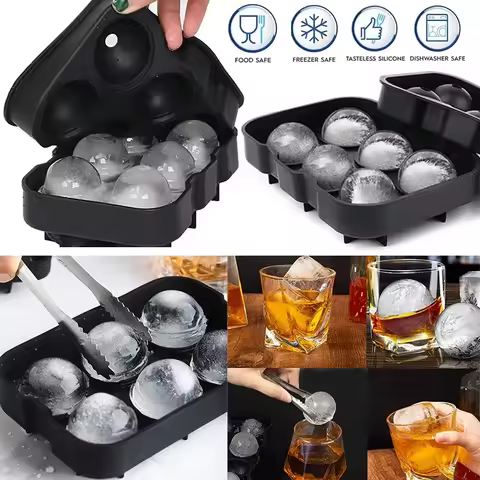 Ice Cube Silicone Ice Cube Tray Big Ice Cube Mold Reusable Ice Mold Ball for Whiskey Ice Mould 4/6/8 Grid Ice Ball