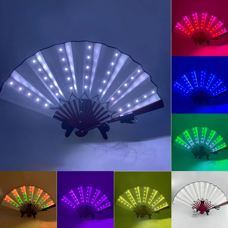 Folding Hand Fan With Led Light Portable Light Dance Night Show DJ Fluorescent Bar Club Room Party Decoration Color Fans