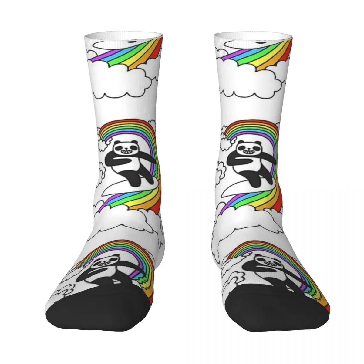 

Pandas Surf Rainbows Fashion Men Socks Stitch Long Socks Couples Sock Personality Size37-45