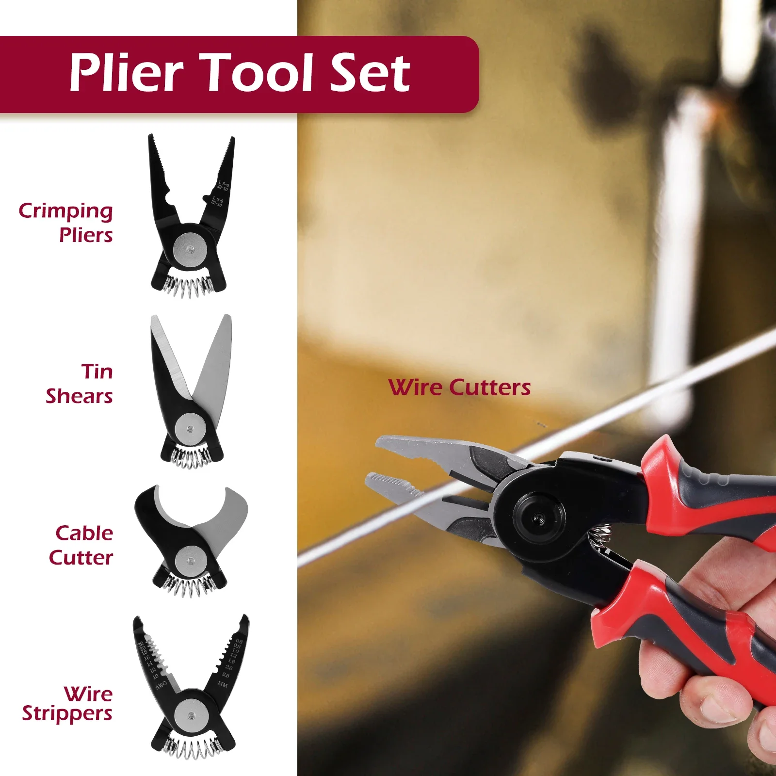 5 In 1 Wire Stripping Pliers Wire Stripper Heavy Duty Ergonomic Non-slip Wire Crimper Stripping Cutting Crimping Hand Tools