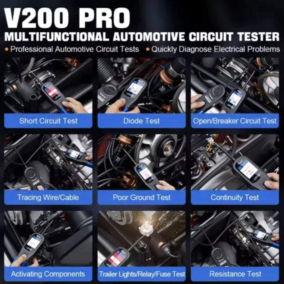 2025 VDIAGTOOL V200PRO Tester per sonde di circuito di alimentazione automobilistica Interruttore Finder 12/24V Relè elettrico/Strumenti diagnostici di corrente