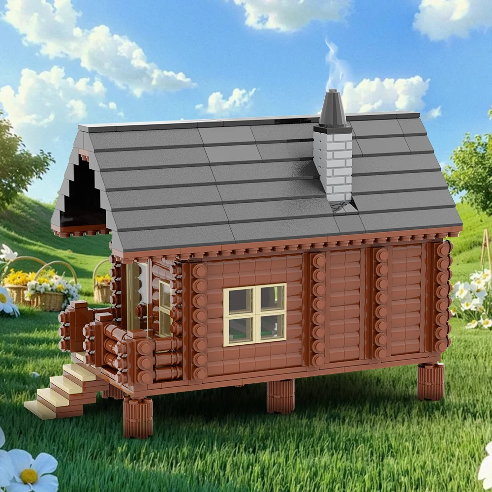 MOC-cabina de madera de bloques de construcción, modelo Medieval, arquitectura de cabina de madera, vista de calle, montaje de ladrillos, juguetes para niños, regalos de cumpleaños DIY