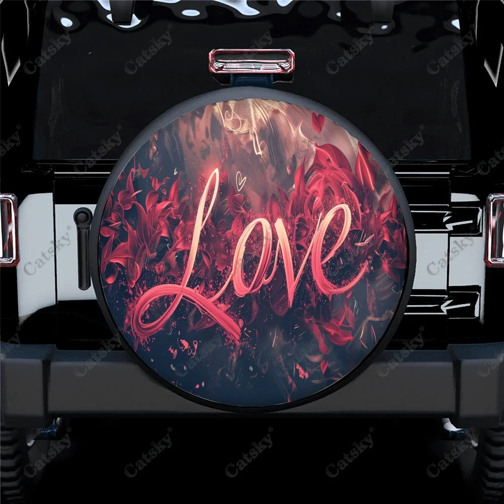

Colorful Word Love Polyester Universal Spare Wheel Tire Cover Custom Tire-Covers for Trailer RV SUV Truck Camper