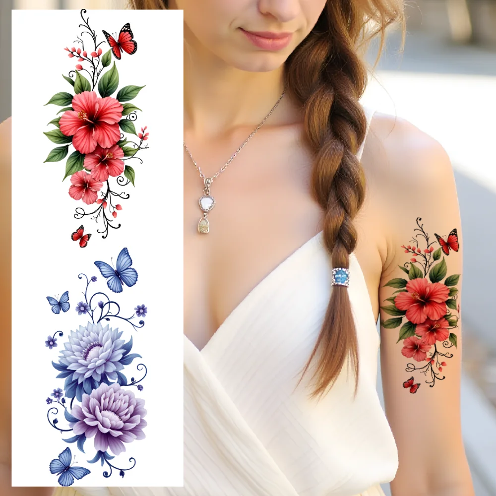 

12pcs Temporary Tattoo Butterfly Tattoos Colorful Floral Tattoos Temporary Tattoo Stickers For Back Arms Shoulders
