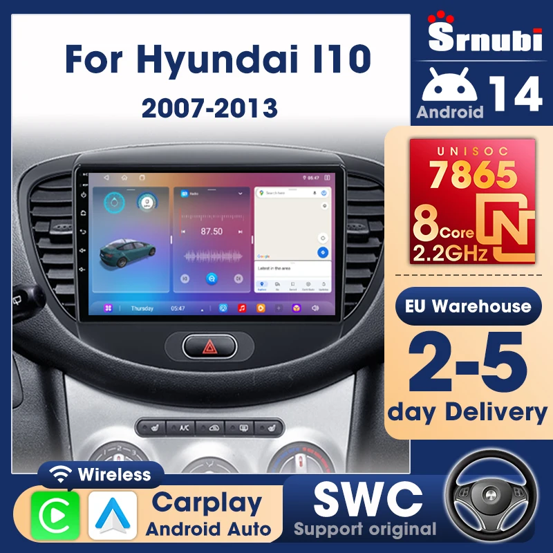 Srnubi – autoradio Carplay 2 Din, lecteur multimédia Android Auto, système Intelligent automobile, unité principale, pour Hyundai Grand I10 2007 – 2013