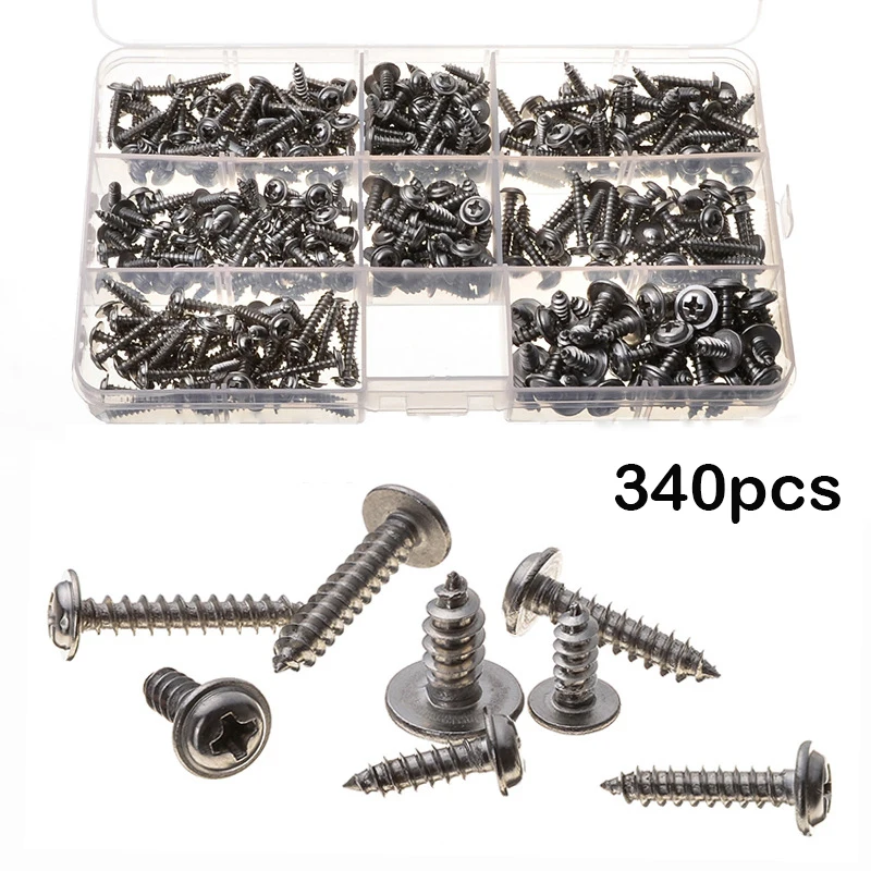 340Pcs Pan Head Self-Tapping Screws Assortment Kit Electronic Small Wood Screws Nails Set Furniture Carbon Steel