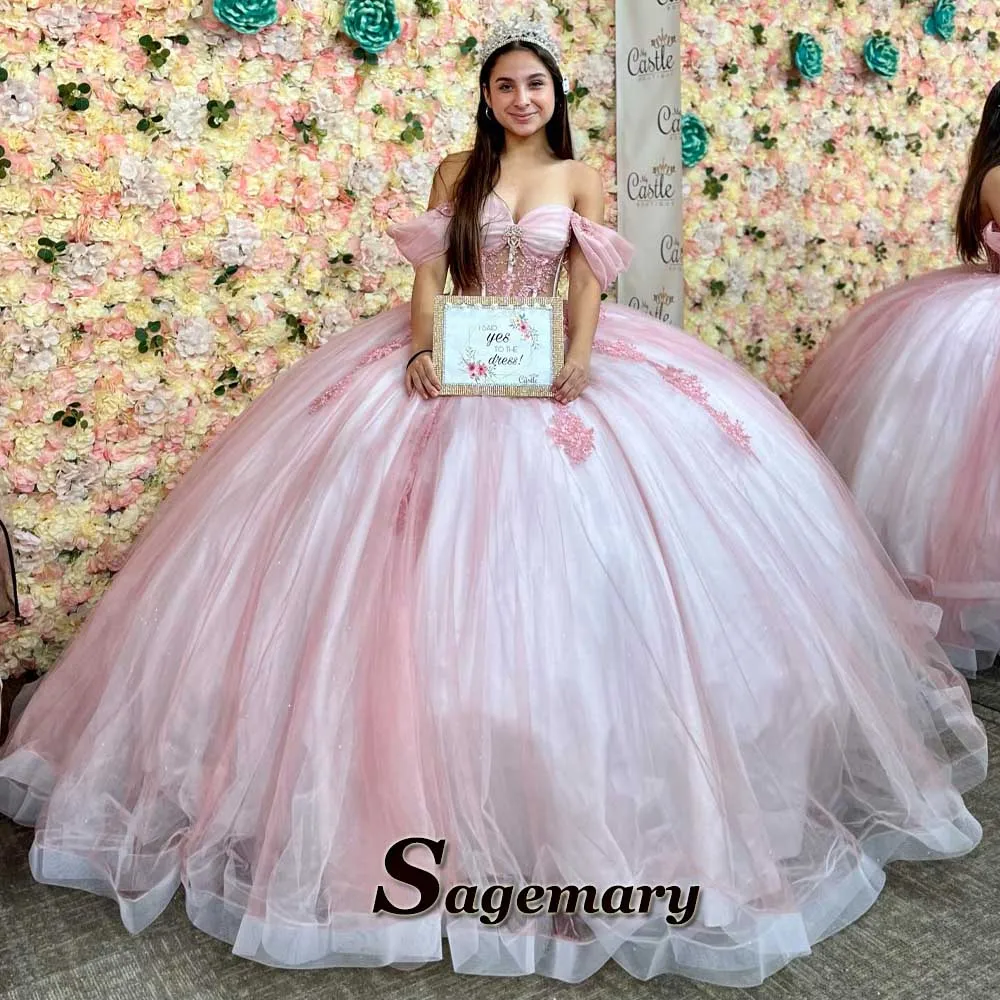 Sagemary Fashionable Sweetheat Quincenera Dresses Tulle Ball Gown Appliques Lacing Up Vestidos Robes De Soiree Customised