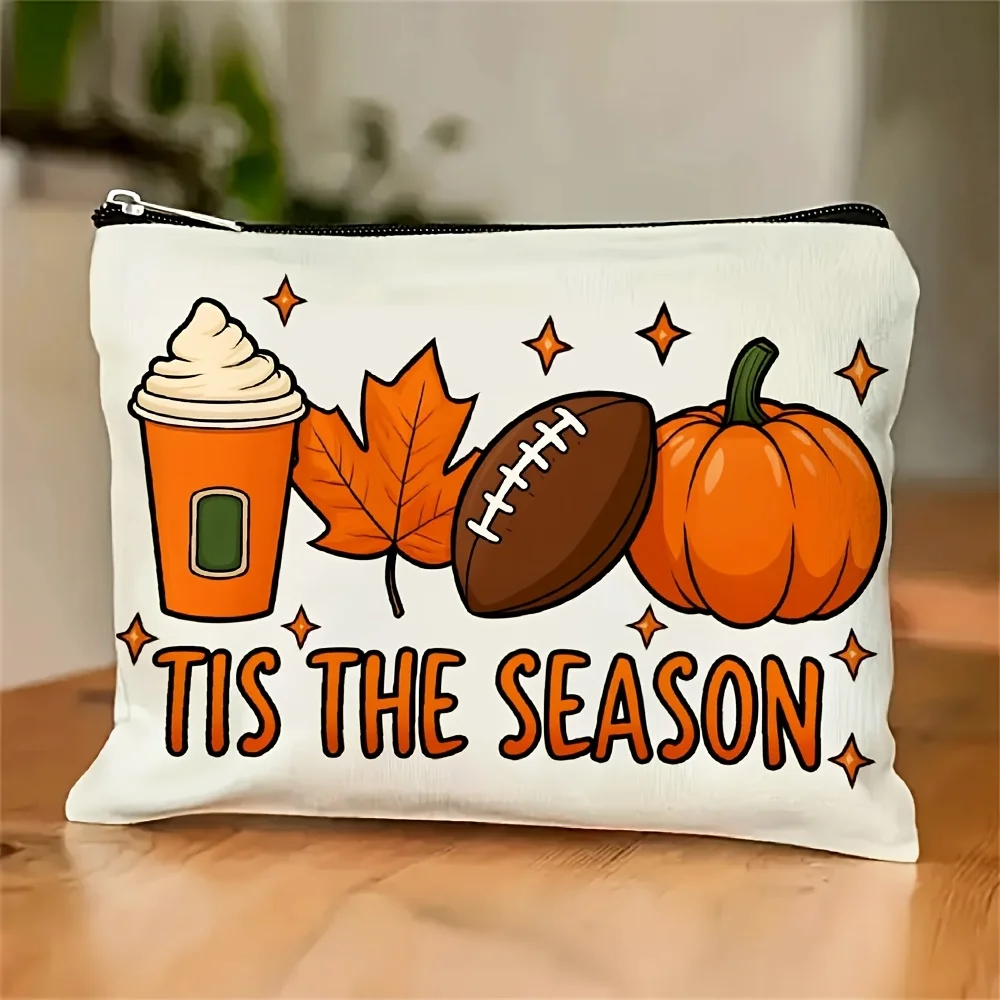 秋のカボチャのメイクアップバッグ - 多機能ジッパーポーチ、ジュエリー収納バッグ、旅行に最適なジッパー付き小型収納バッグ