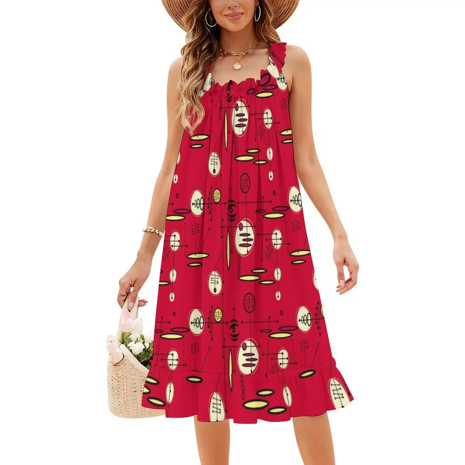 فستان حفلات أنيق للنساء بنمط ريترو رقم 46-أحمر مع خيارات قصيرة/طويلة/بدون أكمام في منتصف القرن #4